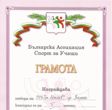 Второ място за баскетболният отбор - момичетата V-VІІ клас на СОУ ”Гео Милев” на финалите на Ученически игри 2011 – 2012 г